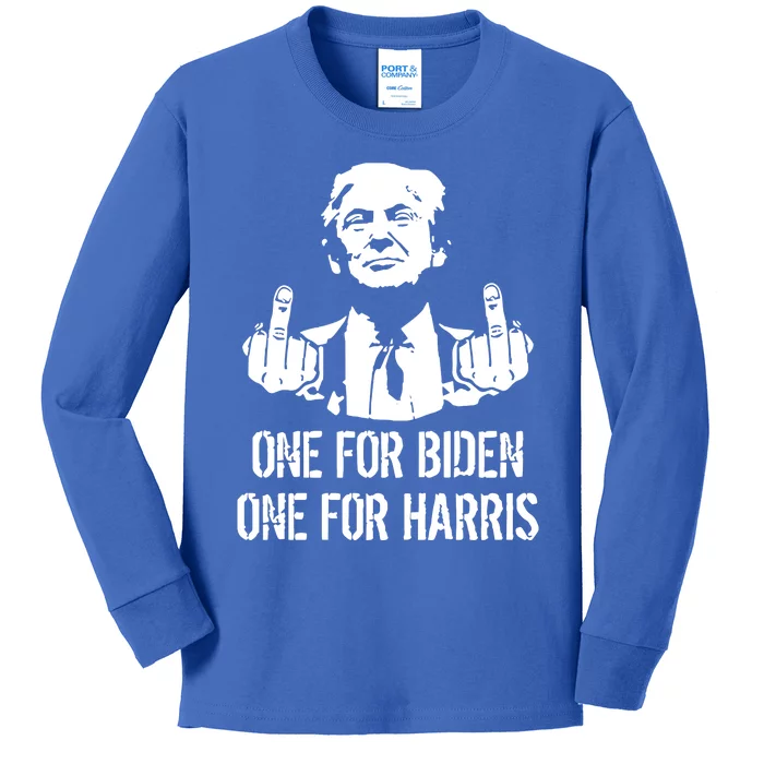 Trump Middle Finger One For Biden One For Harris Kids Long Sleeve Shirt