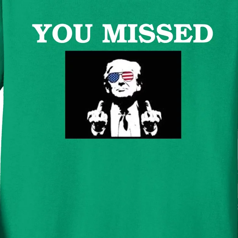 Trump Middle Fingers You Missed 2024 Kids Long Sleeve Shirt