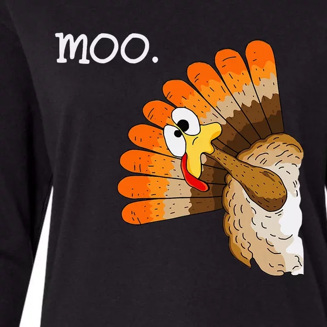 Turkey Moo Funny Thanksgiving Womens Cotton Relaxed Long Sleeve T-Shirt