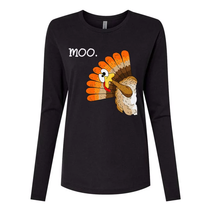 Turkey Moo Funny Thanksgiving Womens Cotton Relaxed Long Sleeve T-Shirt