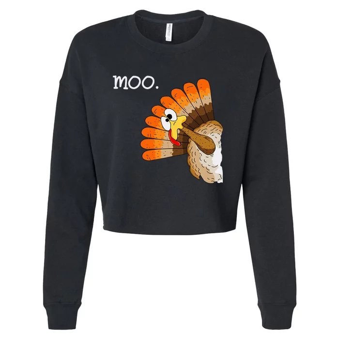 Turkey Moo Funny Thanksgiving Cropped Pullover Crew