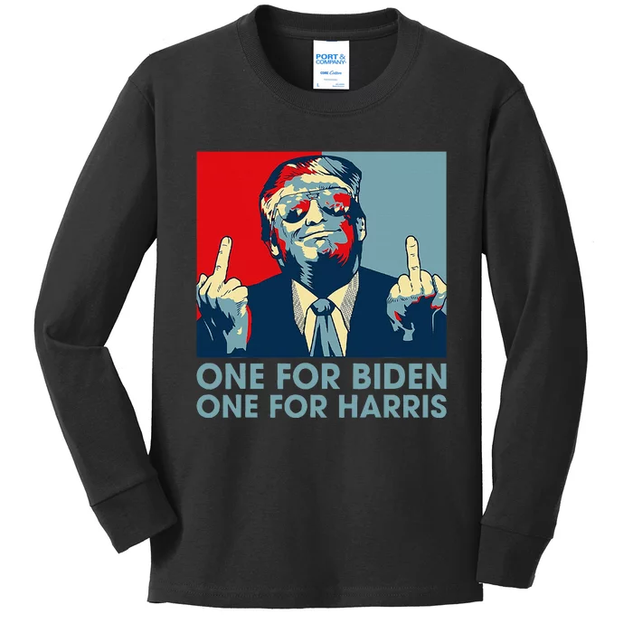 Trump Middle Finger Biden Harris Republican Kids Long Sleeve Shirt