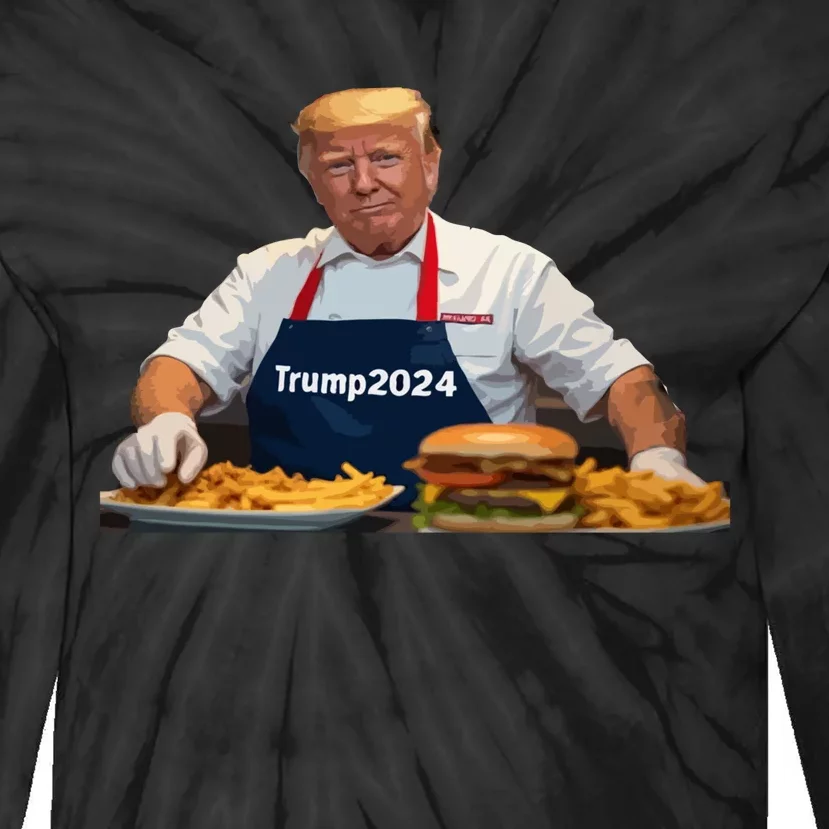 Trump Make Fries Great Again 2024 Funny Meme Trump Gift Tie-Dye Long Sleeve Shirt