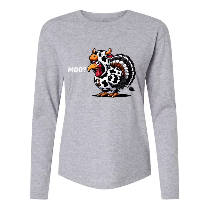 Turkey Moo Funny Thanksgiving Womens Cotton Relaxed Long Sleeve T-Shirt