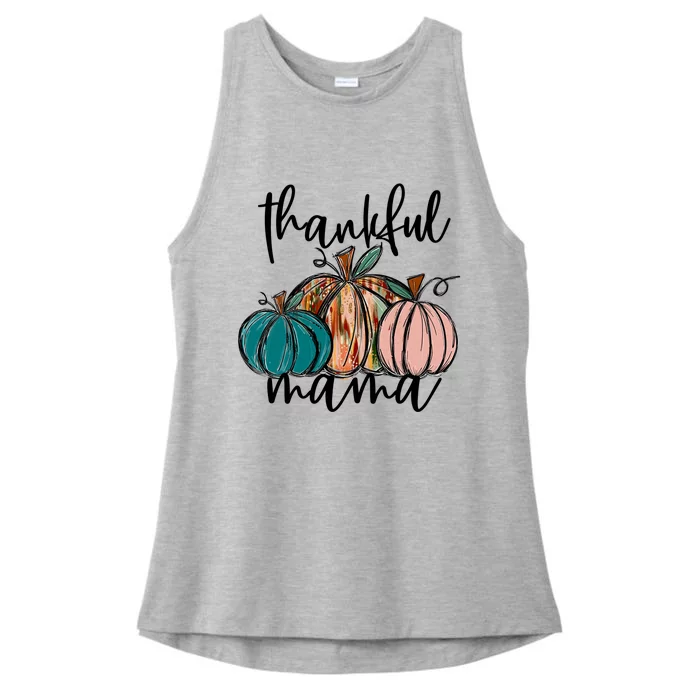 Thankful Mama Fall Season Pumpkin Design Gift Ladies Tri-Blend Wicking Tank