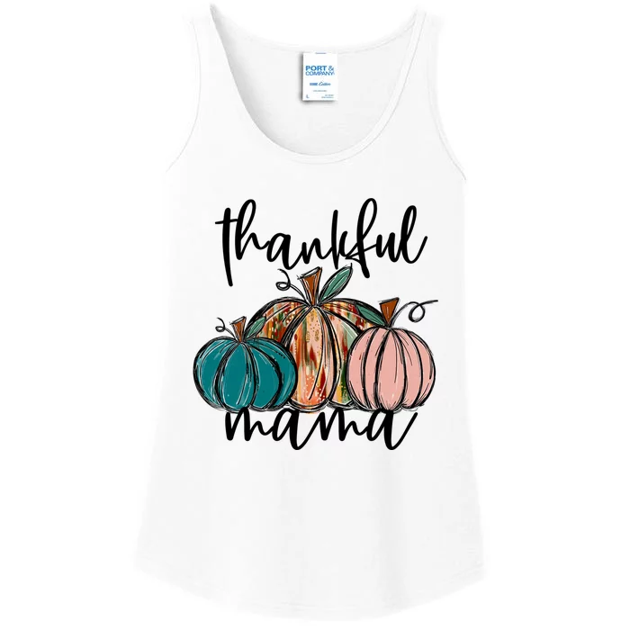 Thankful Mama Fall Season Pumpkin Design Gift Ladies Essential Tank