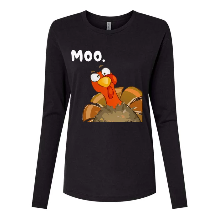 Turkey Moo Funny Thanksgiving Fake Cow Womens Cotton Relaxed Long Sleeve T-Shirt