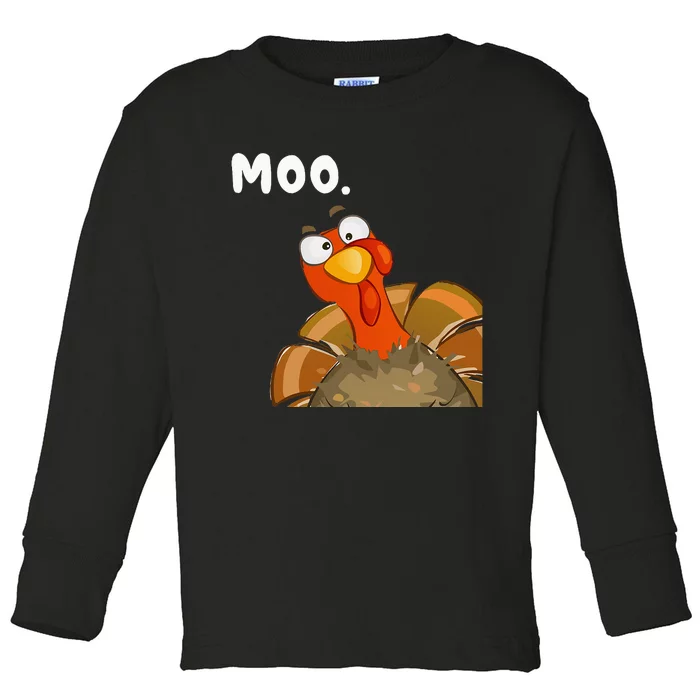 Turkey Moo Funny Thanksgiving Fake Cow Toddler Long Sleeve Shirt