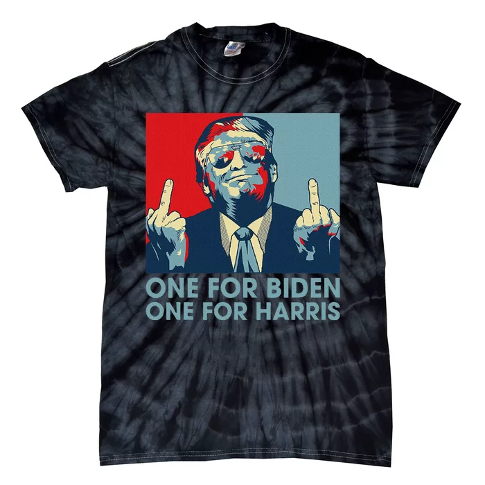 Trump Middle Finger To Biden Harris American Flag Tie-Dye T-Shirt