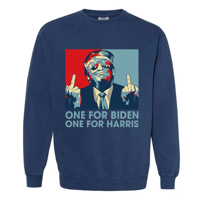 Trump Middle Finger To Biden Harris American Flag Garment-Dyed Sweatshirt