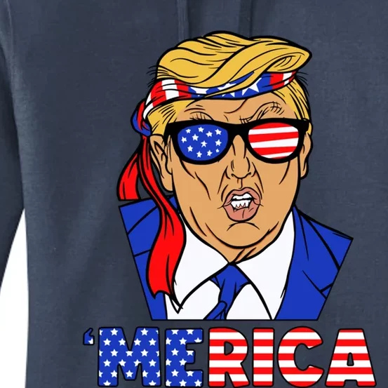 Trump 'Merica Funny Trump Patriot Funny 4th Of July Cool Gift Women's Pullover Hoodie