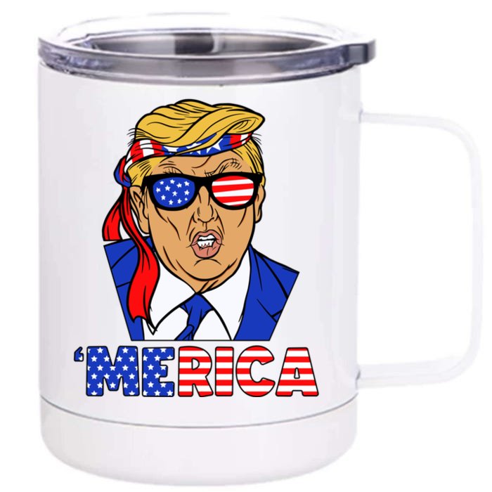 Trump 'Merica Funny Trump Patriot Funny 4th Of July Cool Gift Front & Back 12oz Stainless Steel Tumbler Cup