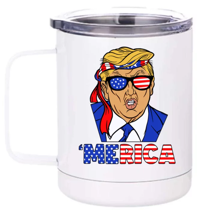 Trump 'Merica Funny Trump Patriot Funny 4th Of July Cool Gift Front & Back 12oz Stainless Steel Tumbler Cup