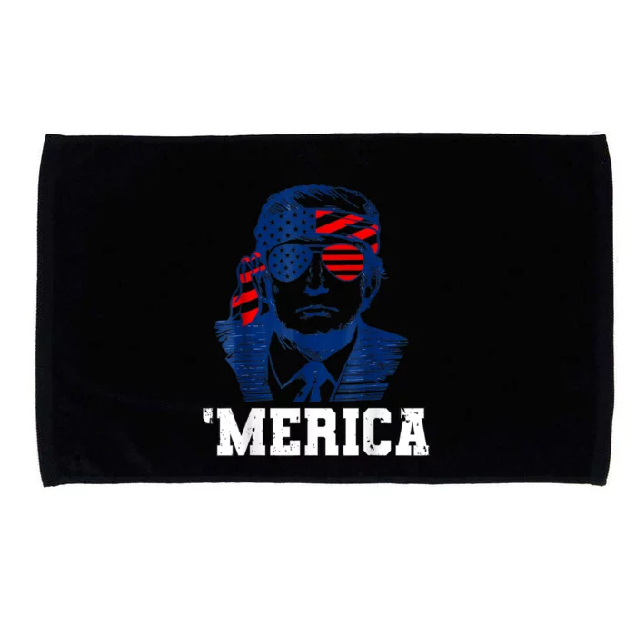 Trump Merica Funny Trump 4th Of July 2024 Sunglasses Us Flag Gift Microfiber Hand Towel