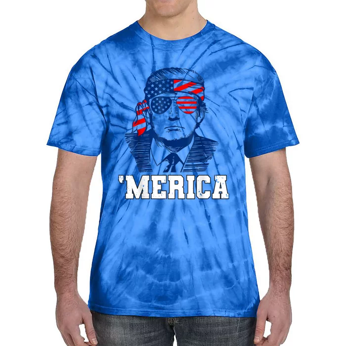 Trump Merica Funny Trump 4th Of July 2024 Sunglasses Us Flag Gift Tie-Dye T-Shirt