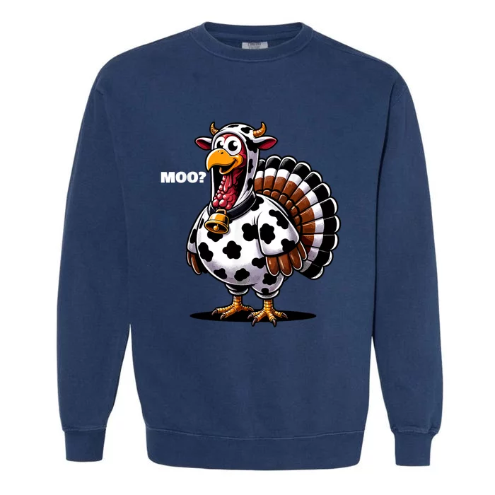 Turkey Moo Funny Thanksgiving Garment-Dyed Sweatshirt