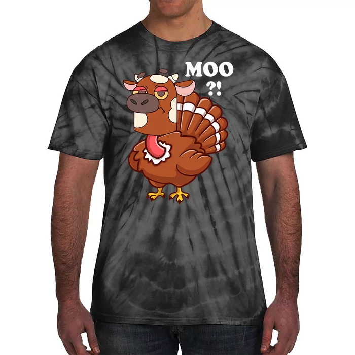 Turkey Moo Funny Thanksgiving Tie-Dye T-Shirt