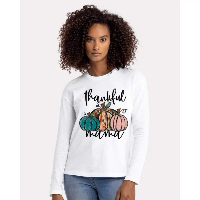 Thankful Mama Fall Season Pumpkin Design Gift Womens Cotton Relaxed Long Sleeve T-Shirt