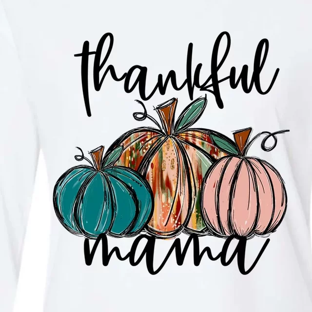 Thankful Mama Fall Season Pumpkin Design Gift Womens Cotton Relaxed Long Sleeve T-Shirt