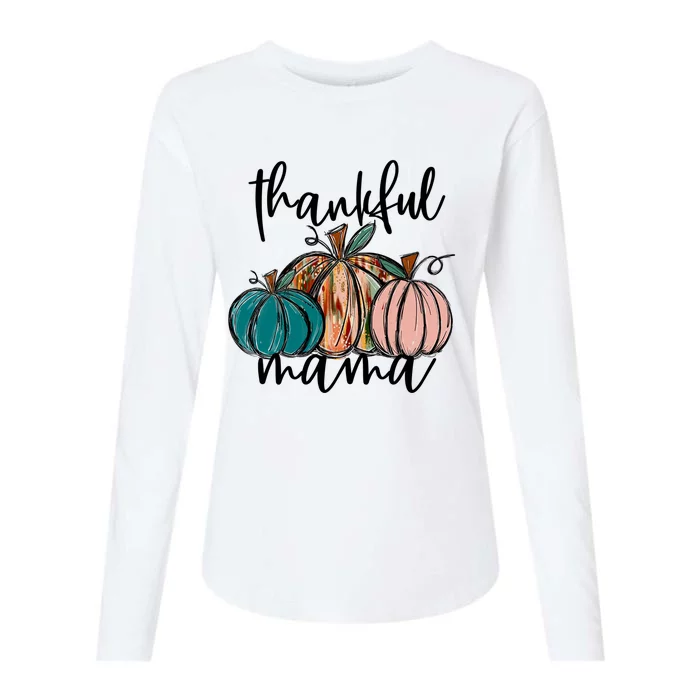 Thankful Mama Fall Season Pumpkin Design Gift Womens Cotton Relaxed Long Sleeve T-Shirt