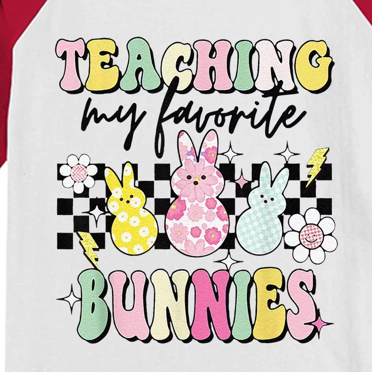 Teaching My Favorite Bunnies Cute Teacher Funny Easter Day Kids Colorblock Raglan Jersey