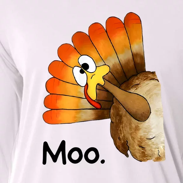 Turkey Moo Funny Thanksgiving Cooling Performance Long Sleeve Crew