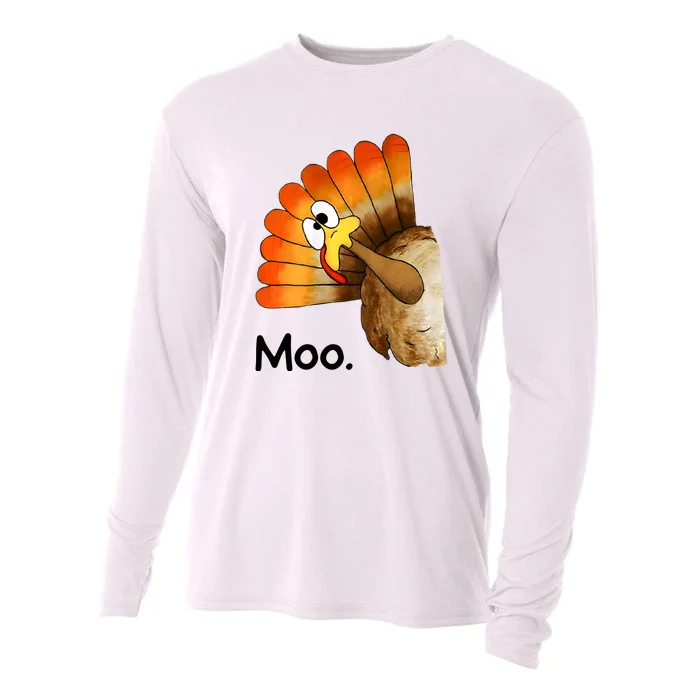 Turkey Moo Funny Thanksgiving Cooling Performance Long Sleeve Crew