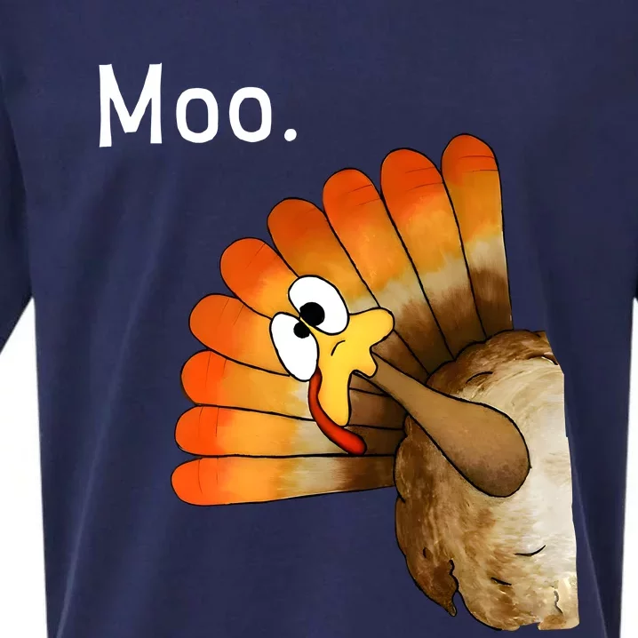 Turkey Moo Funny Thanksgiving Cow Sueded Cloud Jersey T-Shirt