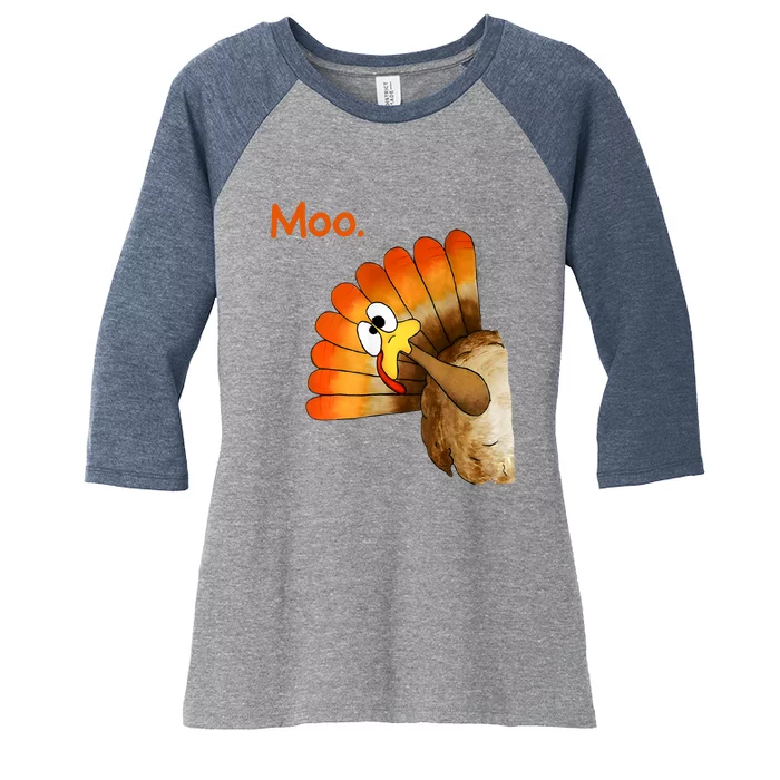 Turkey Moo Funny Thanksgiving Women's Tri-Blend 3/4-Sleeve Raglan Shirt