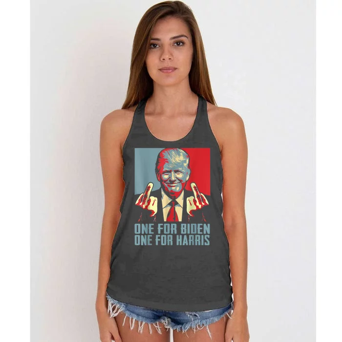 Trump Middle Finger Biden Harris Republican American Flag Women's Knotted Racerback Tank