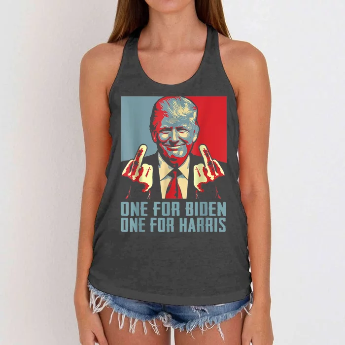 Trump Middle Finger Biden Harris Republican American Flag Women's Knotted Racerback Tank