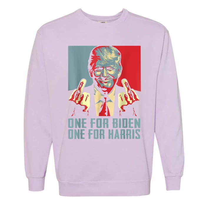 Trump Middle Finger Biden Harris Republican American Flag Garment-Dyed Sweatshirt