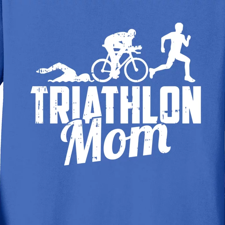 Triathlon Mom Gift Cycling Running Swimming Triathlete Meaningful Gift Kids Long Sleeve Shirt