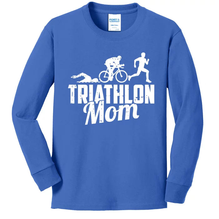 Triathlon Mom Gift Cycling Running Swimming Triathlete Meaningful Gift Kids Long Sleeve Shirt