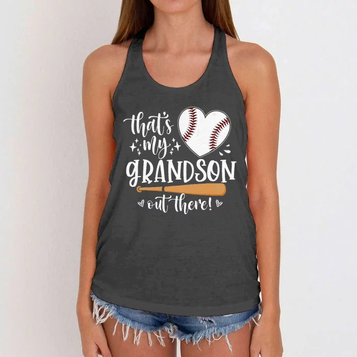 That's My Grandson Out There Baseball Grandma Mother's Day Women's Knotted Racerback Tank