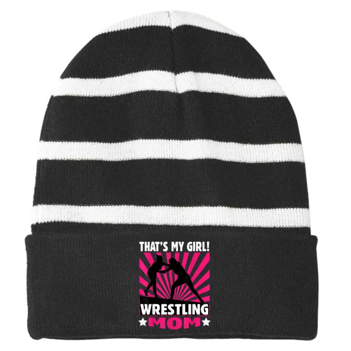 That's My Girl Girls Wrestling Wrestling Mom Striped Beanie with Solid Band