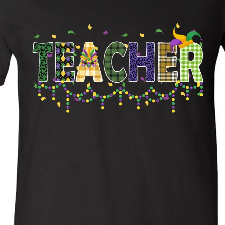 Teacher Mardi Gras Celebration V-Neck T-Shirt