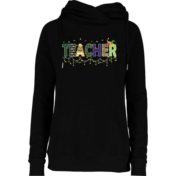 Teacher Mardi Gras Celebration Womens Funnel Neck Pullover Hood