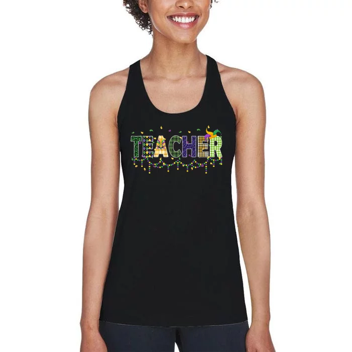 Teacher Mardi Gras Celebration Women's Racerback Tank