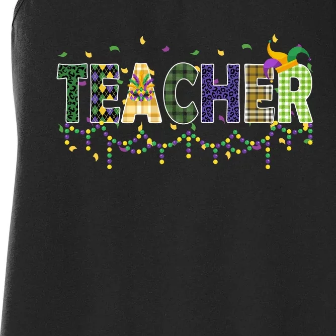 Teacher Mardi Gras Celebration Women's Racerback Tank