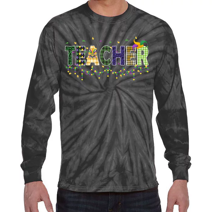 Teacher Mardi Gras Celebration Tie-Dye Long Sleeve Shirt