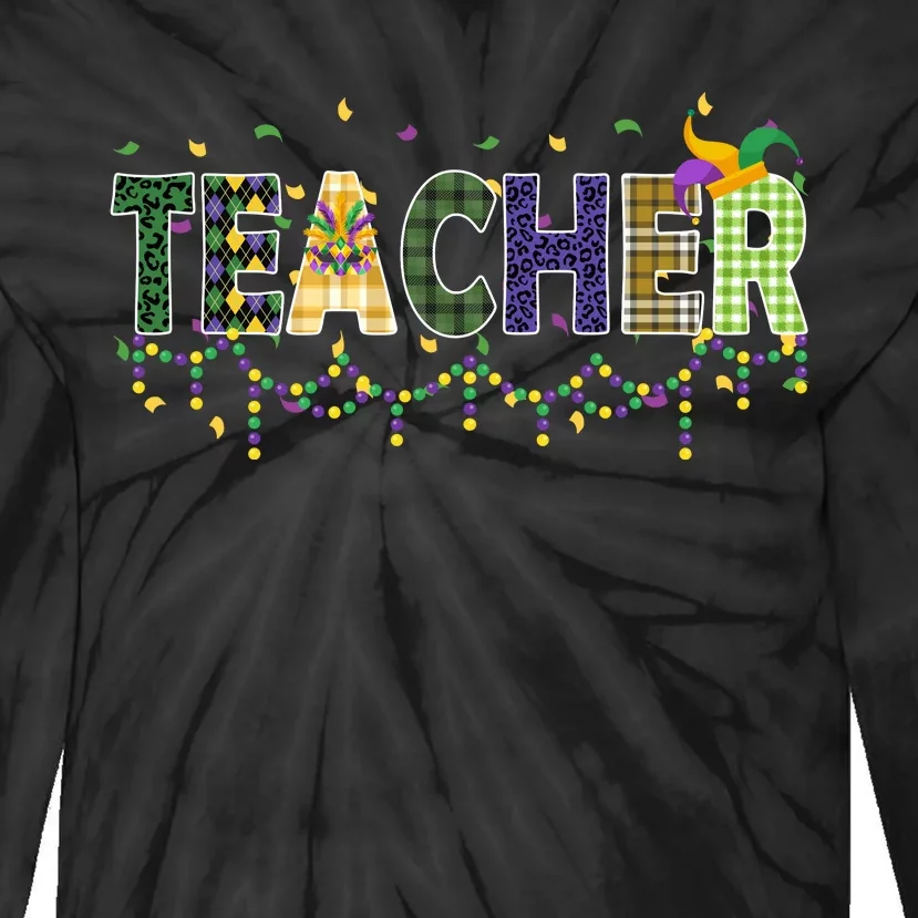 Teacher Mardi Gras Celebration Tie-Dye Long Sleeve Shirt