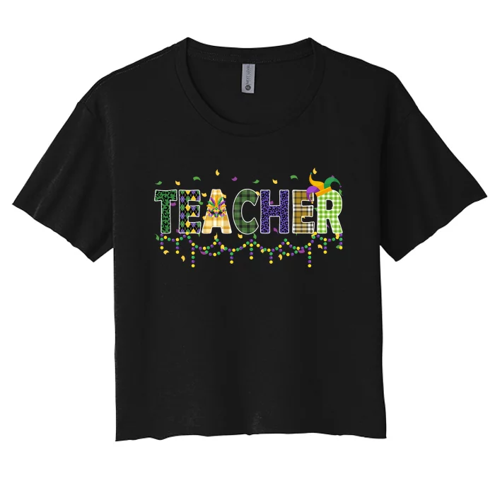 Teacher Mardi Gras Celebration Women's Crop Top Tee