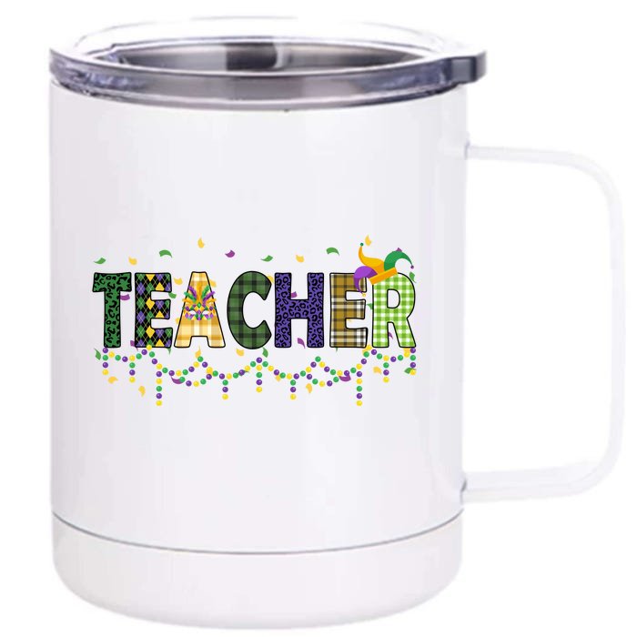 Teacher Mardi Gras Celebration Front & Back 12oz Stainless Steel Tumbler Cup