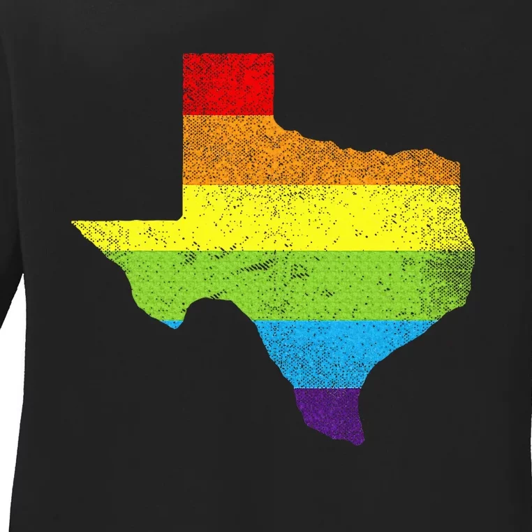 Texas Map G.A.Y Pride Rainbow Flag Ladies Long Sleeve Shirt