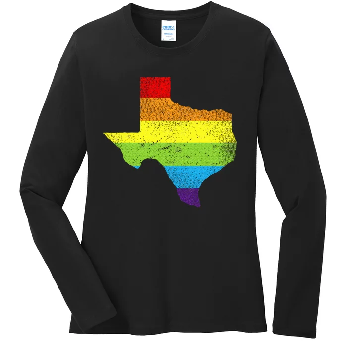 Texas Map G.A.Y Pride Rainbow Flag Ladies Long Sleeve Shirt