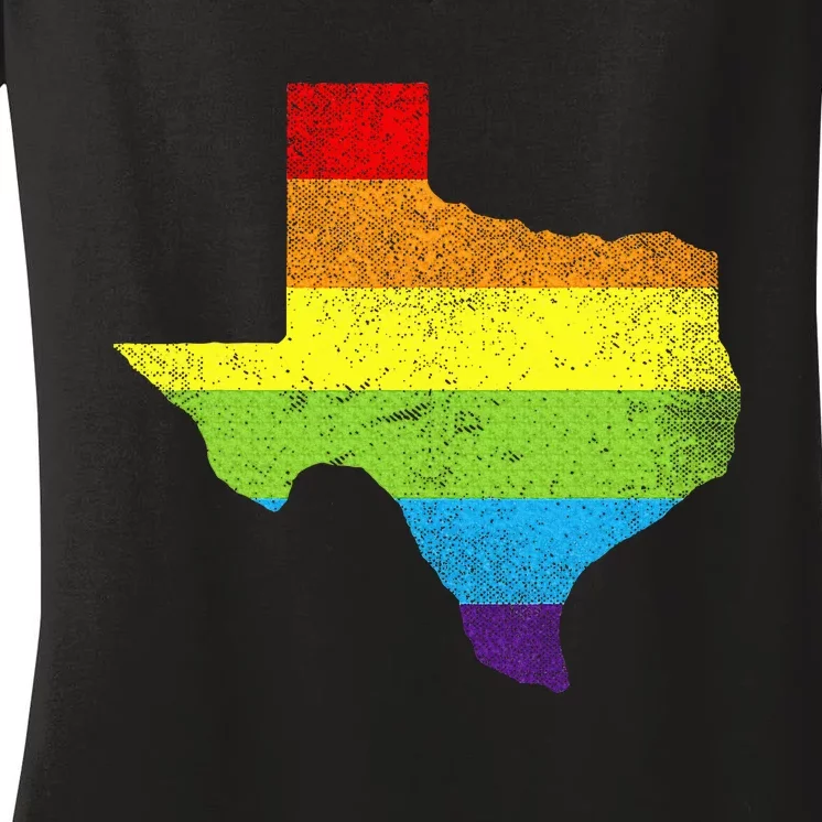 Texas Map G.A.Y Pride Rainbow Flag Women's V-Neck T-Shirt