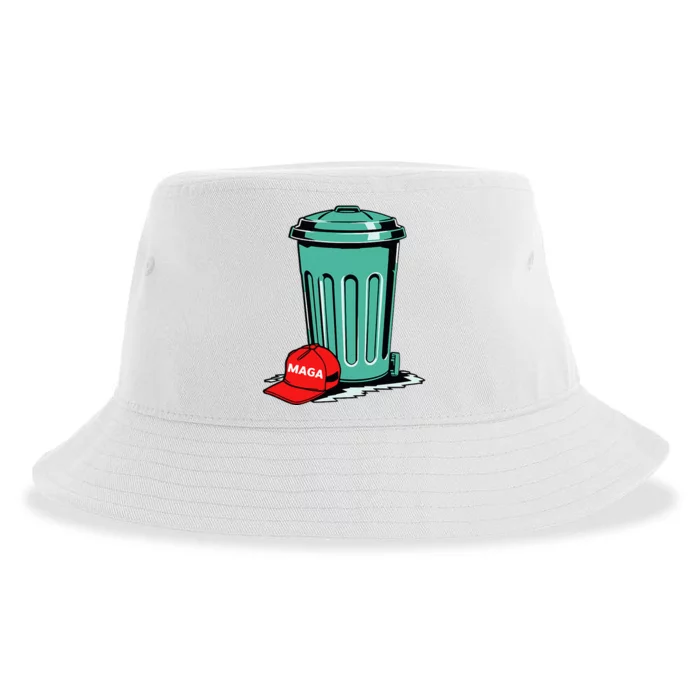 Trump Maga Garbage Can Cartoon Character American Flag Sustainable Bucket Hat