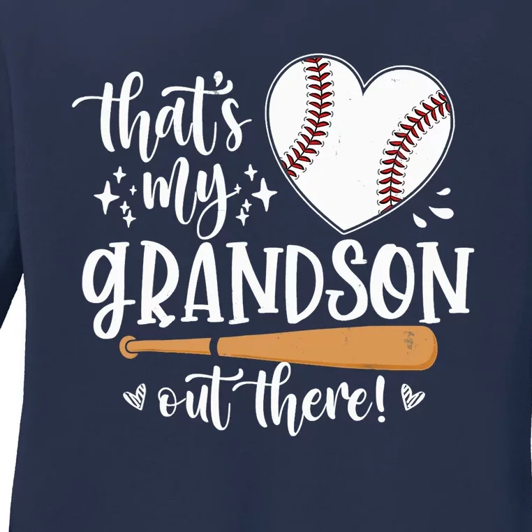 That's My Grandson Out There Baseball Grandma Mother's Day Ladies Long Sleeve Shirt