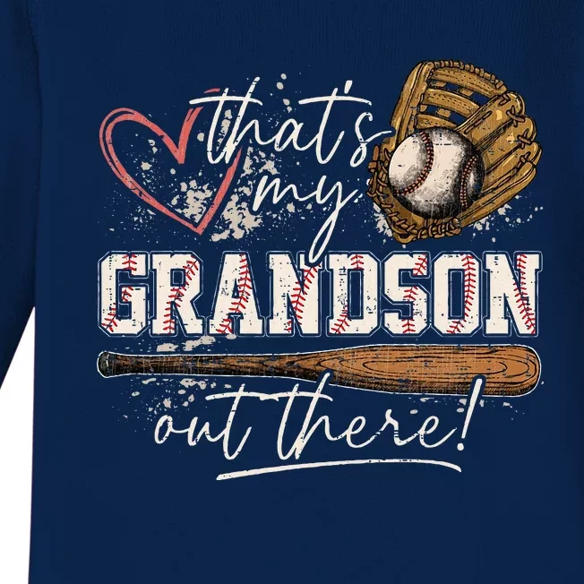 ThatS My Grandson Out There Baseball Grandma Baby Long Sleeve Bodysuit